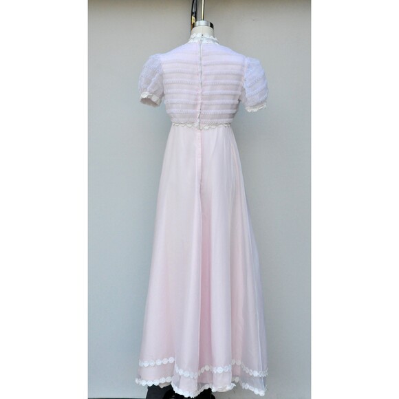 Vintage 60s Maxi Pink White Floral Dress - Gunne Sax Style Bohemian Wedding XS - Picture 9 of 10